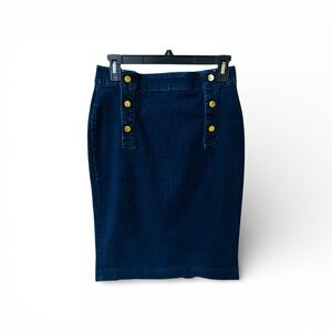 Ann Taylor Blue Jean Pencil Skirt with Gold Button Embellishments Size 6